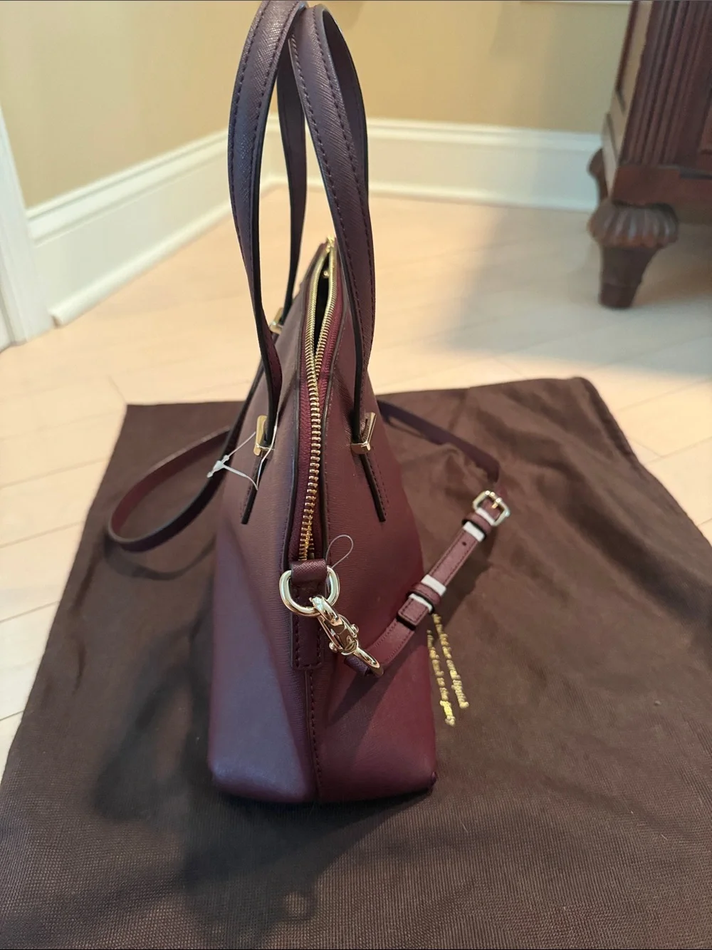 kate spade Plum Leather Dome Satchel with Gold Hardware